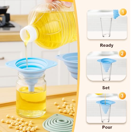 Kitchen Funnel Set, 2025 New Silicone Collapsible Funnel, Portable Small Funnels for Filling Small Bottles, Food Grade Funnels for Kitchen Use (Blue) - color: Blue