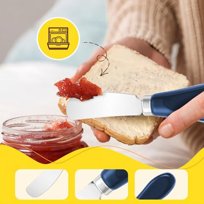 Butter Spreader Knife Set, 2-Pack Stainless Steel Cheese and Butter Knives with Ceramic Handle, Dishwasher Safe, for Soft & Hard Cheese, Jam, Cold Butter (Navy Blue) - color: Navy Blue
