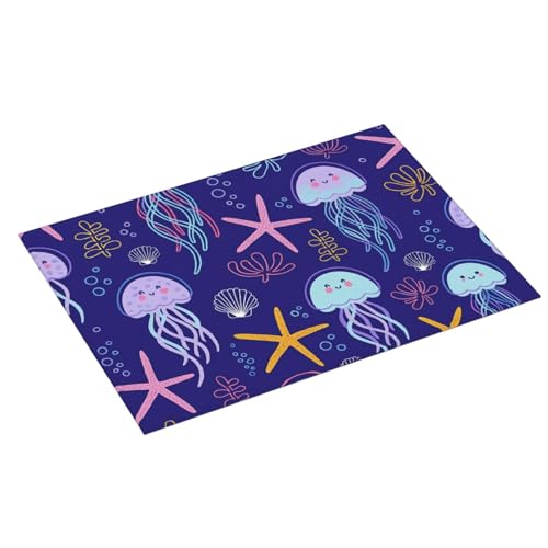Cute Jellyfish and Starfish Dish Drying Mat for Kitchen Counter Microfiber Absorbent Reusable Washable 18x24in - color: Cute Jellyfish And Starfish