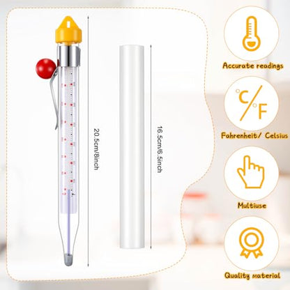 Photect Candy Thermometer with Pot Clip 8" Deep Fry Oil Thermometer for Candy Making Instant Read Cooking Food Thermograph Sugar Syrup Jam Jelly Oil Temperature Kitchen Accessories(Yellow,1 Pcs) - color: Yellow