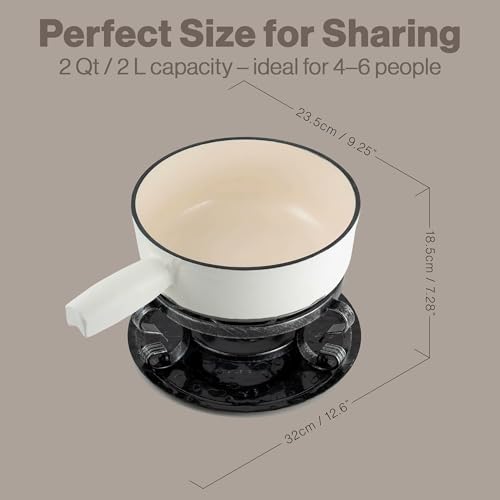Swissmar Lugano Cast Iron Cheese Fondue Set, 9-Piece, 2 QT / 2 L - Ideal for Melting Cheese, Chocolates, Caramel, & More - Perfect for Kitchen Collection & Gift Giving - Matte White - color: Matte White