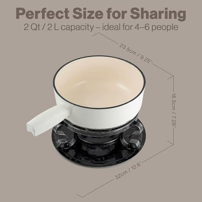 Swissmar Lugano Cast Iron Cheese Fondue Set, 9-Piece, 2 QT / 2 L - Ideal for Melting Cheese, Chocolates, Caramel, & More - Perfect for Kitchen Collection & Gift Giving - Matte White - color: Matte White