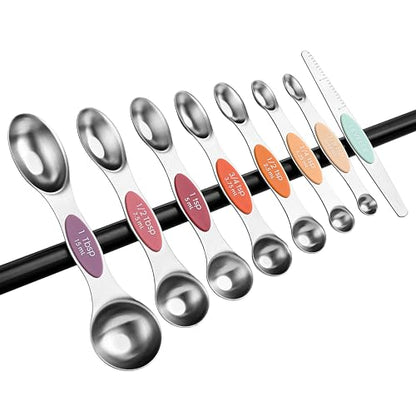 Spring Chef Stainless Steel Metal Magnetic Measuring Spoons Set of 8 with Leveler, Heavy Duty Nesting Teaspoon & Tablespoon Measuring Spoons, Kitchen Gadgets for Baking & Cooking - Desert Sunset - color: Desert Sunset, size: 1-Pack