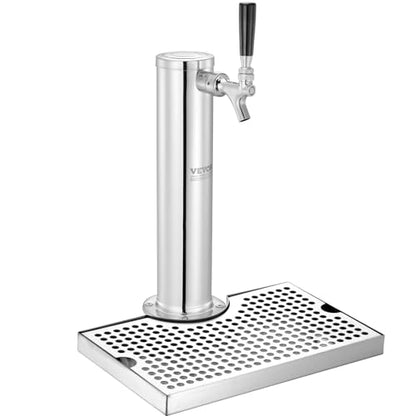 VEVOR Kegerator Tower Kit, Single Tap Beer Conversion Kit, Stainless Steel Keg Beer Tower Dispenser with Dual Gauge CGA320 Regulator & D-System Keg Coupler, Beer Drip Tray for Party Home - style: Single Tap