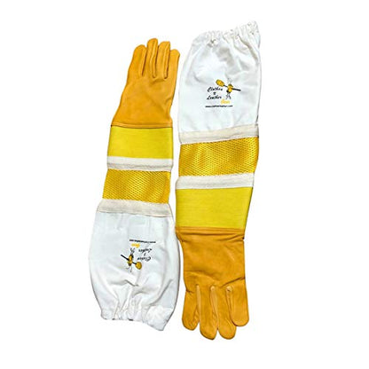 CLG Bee Gloves Adult Semi Ventilated Cowhide Leather & Fabric Cuff - color: Simple Cowhide Gloves, size: Large