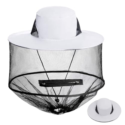 Sucrain Mosquito Head Net Hat Sun Hat Garden Bug Hat with Hidden Net Mesh for Outdoor Gardening Beekeeping - color: White