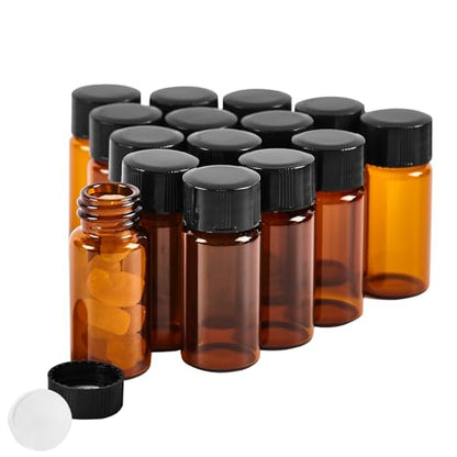 15 PCS 10ML Amber Small Liquid Sample Glass Vials with Screw Caps,0.34OZ 22x52mm Leak-Proof Vial, 18-400 Black Screw Cap with PE Liners for Lab, Essential Oil, Perfume, Reagents - size: 10ML(22*52mm)