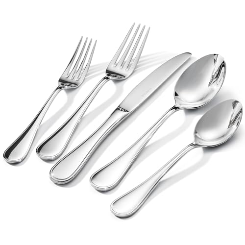 KINGSTONE 40 Piece Teardrop Silverware Set for 8, Heavy 18/10 Stainless Steel Flatware Utensils Cutlery Set, Mirror Polished Knives Forks and Spoons, Dishwasher Safe for Home Kitchen Wedding - color: Silver, size: 40-Piece