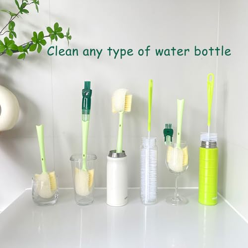 Water Bottle Brush with 5-in-1 Multi-Function, Baby Bottle Brush for Cleaning Nipple/Cup Lid Gap, Straw Bottle Cleaner, 15.1" Long Handle for Narrow Bottleneck Decanter, 3 Pack Set - color: White-green