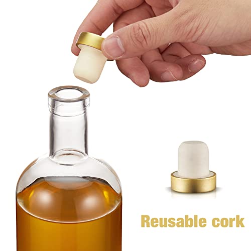 Mfacoy Set of 6 Clear Glass Bottles, 6 oz, Reusable, T-Top Cap, Perfect for Wine, Oil, Vinegar, Kombucha, Beer, Water, Soda, Juices - size: 6OZ