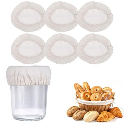 uxcell 6Pcs Sourdough Jar Cover, 170mm Wide Sourdough Starter Jar Covers Cloth Reusable Breathable Cotton Container Elastic Top Fermentation Lids for 5.5"-5.9"D Bowl & Jar Mouth, Beige - size: 170mm 5.5"-5.9"