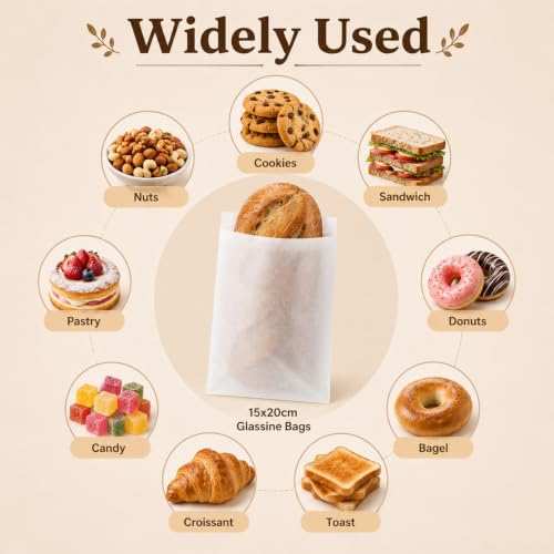 MAQIHAN 100 Wax Paper Sandwich Bags - 6"x8" Glassine Bags, Translucent Envelopes for Food Take Out, Snack, Bakery, Cookies, Treats, Sandwiches, Soaps, Gift Card Packaging - size: 6x8"