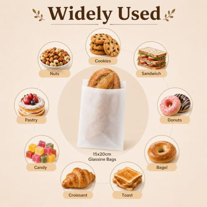 MAQIHAN 100 Wax Paper Sandwich Bags - 6"x8" Glassine Bags, Translucent Envelopes for Food Take Out, Snack, Bakery, Cookies, Treats, Sandwiches, Soaps, Gift Card Packaging - size: 6x8"