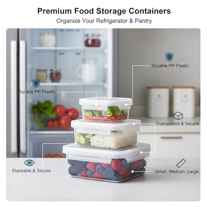 Food Storage Containers with Lids, Stackable PP Plastic Bins for Refrigerator & Pantry Organization, Clear Design for Leftovers and Prep Ingredients - size: 4.69 x 3.35 x 2.15 in