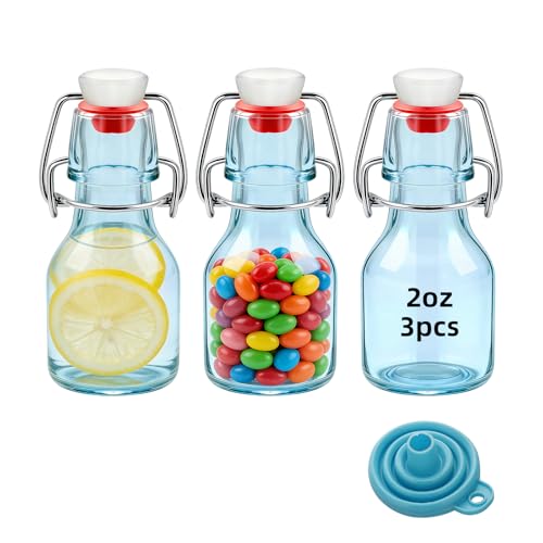 3Pcs 2oz Swing Top Glass Bottles,Flip Top Glass Bottle with Lids Sealable Kombucha Bottle for Brew Beer Syrup Vanilla Extract Air Tight Bottles (Blue) - color: Blue