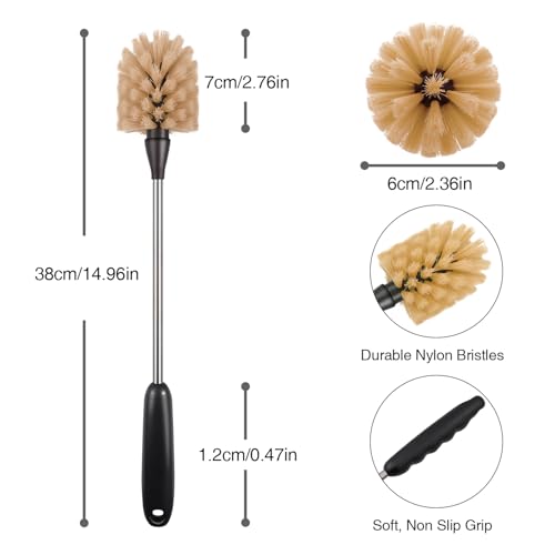 Bottle Brush,15-inch Long, Bottle Brush Cleaner, Bottle Scrubber, Kitchen Scrub Brush Suitable for Water Bottles, Cups, Glasses, Baby Bottles, Wine Glasses, (1, Brown) - color: Brown