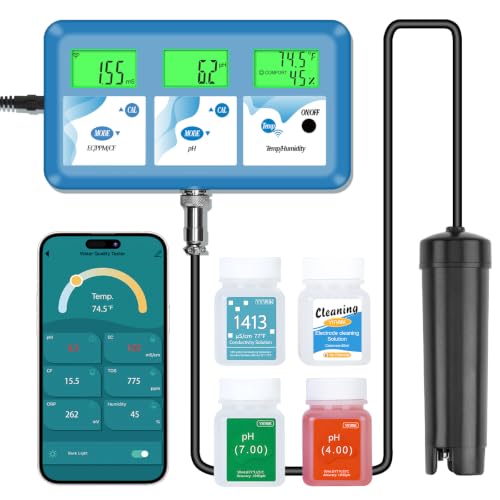 YINMIK pH EC Monitor for Water Hydroponics,WiFi pH ppm Tester for Nutrients | 24-hour monitoring via Tuya; multiple users; reminder when outside range; support sharing&printing; for all hydroponic system