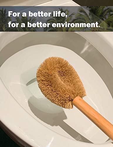 Updated Modern Version Toilet Bowl Brush, Natural Coconut Fiber Brush Head and Beechwood Handle for Bathroom Toilet - Sturdy, Deep Cleaning, Eco-Friendly, Toilet Cleaning Brush with Hanging Hook