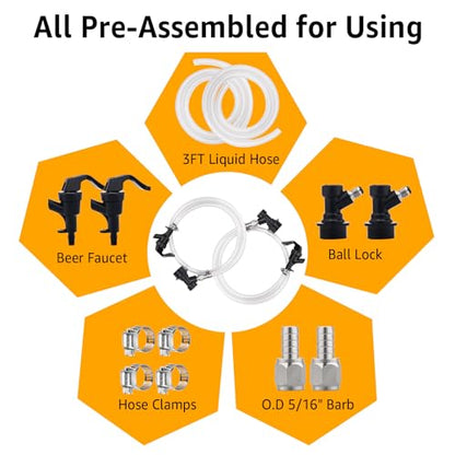 3FT Ball Lock Beer Line Assembly Kit, 2 Pack 5/16" Liquid Line with Picnic Tap & Quick Disconnect PVC Tubing Ball Lock Picnic Tap for Corny Keg Ball Lock Keg Beer Dispenser Soda Dispensing - size: 3FT- 2 Pack