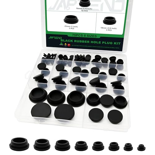 75PCS Black Rubber Plugs for Round Holes Assortment Kit, 8 Sizes (1/5" 1/4" 5/16" 3/8" 1/2" 5/8" 3/4" 1") of Snap Locking Silicone Plugs for Car Wiring Automotive Hole Caps & Furniture - color: 75pcs Black Rubber Plugs Kit