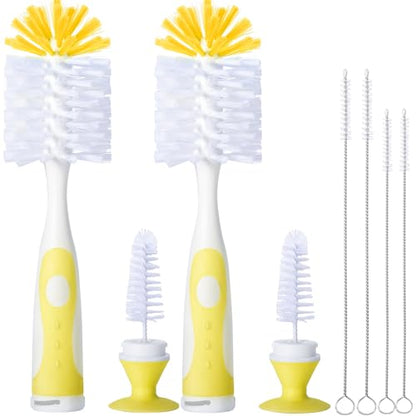 CAREBABYMORE 2 Pack Baby Bottle Brush with 4 Pack Straw Brushes, 10.2" Nylon Brushe with Nipple Cleaner and Stand Suction Cup, Yellow - color: Yellow