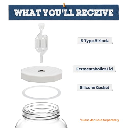 Fermentaholics 2 Pack - 110mm One Gallon Fermentation Lid, Gasket & S Airlock - Airtight Lid Turns Gallon Jar Into A Fermenter - Make Beer, Wine, Mead, Cider, Hard Kombucha, & More