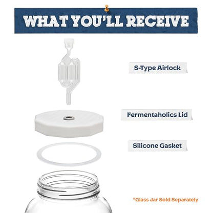 Fermentaholics 2 Pack - 110mm One Gallon Fermentation Lid, Gasket & S Airlock - Airtight Lid Turns Gallon Jar Into A Fermenter - Make Beer, Wine, Mead, Cider, Hard Kombucha, & More