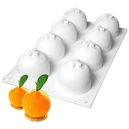 OCPO KITCHEN Orange Silicone Mold for Baking Mousse Cake, Chocolate, Fruit Dessert, Pudding, Jelly, Ice Cream Mould, Cake Decoration Mold, Non-Stick and Easy Release, 3D Orange Shape (8-Cavity) - style: Orange (8-Cavity)