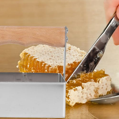 Square Honeycomb Cutter Stainless Steel Honey Cutting Tool Wooden Handle Beekeeping Supplies for Hive Cutting and Honeycomb Shaping