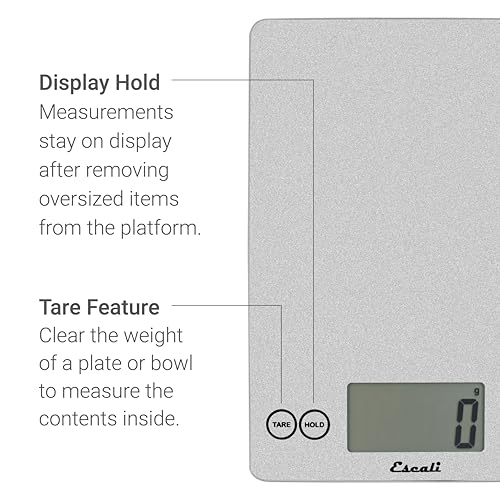 Escali Arti Glass Food Scale Digital Countertop Kitchen, Baking and Cooking Scale with Nutrition and Calorie Counter, 15-Pound Capacity, 9" x 6.5" x .75", Shiny Silver - color: Shiny Silver