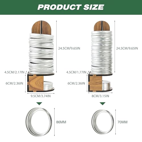 Mason Jar Lid Organizers Inside Cabinet, 2 Pack Canning Lid Rack Holder for Kitchen Organization, Wooden Mason Jar Accessory for Storing Canning/MasonJar Lids and Rings Storage, Regular&Wide Mouth