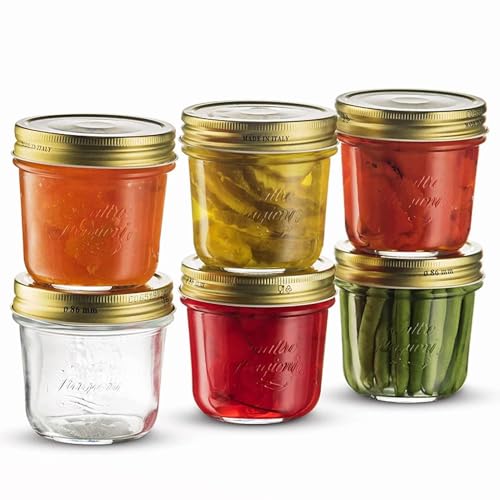 Bormioli Rocco Quattro Stagioni Mason Jar - ClearGold, Set of 6 - size: 6.75 Oz.