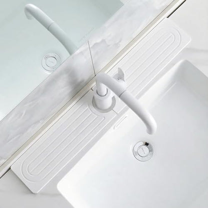 Diatomite Faucet Mat for Kitchen Sink, Quick-Dry Stone-Like Sink Mat, Flat Lay Absorbent Countertop Drying Mat for Faucet Area, Hard Diatomite Mat, White, 23.6 x 4 in - color: White2