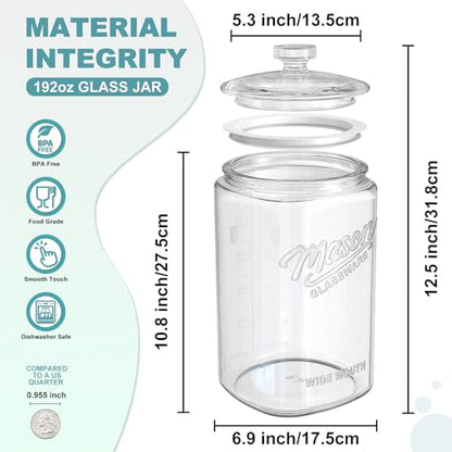 Ritayedet 1.5 Gallon Glass Cookie Jar with Airtight Lid, large glass jar | Wide Mouth Mason Jar with Dual-Scale Markings, Apothecary Jar for Flour, Sugar, Rice, Candy,Coffee, Dog Treat, Laundry Room - size: 1.5 Gallon, 1 Pack