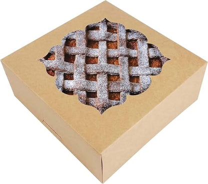 NPLUX 20 Pack Pie Boxes 10x10x3inch Bakery Boxes with Window Dessert Pastry Boxes Pie Boxes 10 inch for Pies Cheesecake and Chocolate Covered Strawberries, Graduation Gifts Party Favors(Brown) - color: Brown