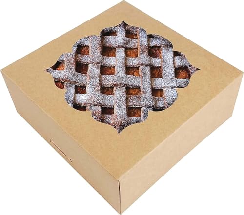 NPLUX 20 Pack Pie Boxes 10x10x3inch Bakery Boxes with Window Dessert Pastry Boxes Pie Boxes 10 inch for Pies Cheesecake and Chocolate Covered Strawberries, Graduation Gifts Party Favors(Brown) - color: Brown