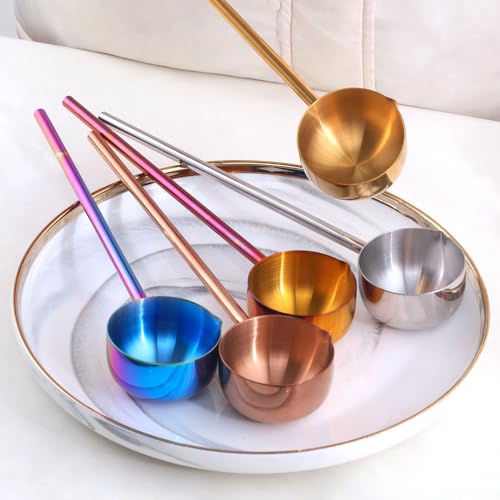 Stainless Steel Hot Oil Ladle, 2pcs Solid Oil Spoon with 10.5 inch Long Handle Pour Spout, 70ml Capacity for Kitchen Cooking Serving Soups and Drizzle Sauces Dishwasher Safe (Rose Gold) - color: Rose Gold