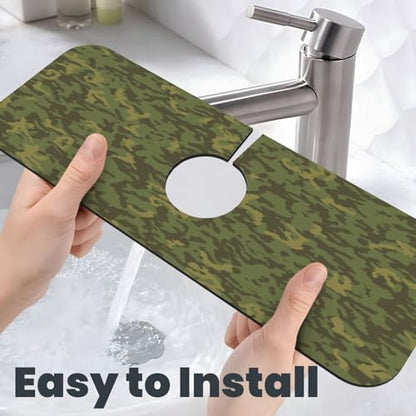 Camouflage Green Camo Faucet Mat For Kitchen Sink, Absorbent Countertop Protector, Quick Dry Sink Splash Guard Pad, Waterproof Draining Mat 15" X 5.5" - color: Style 4