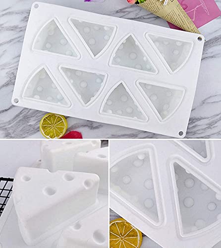 Cheese Shape Silicone Mold, BPA Free 8 Cavities Food Grade Mould for Cheese Cake Mousse Cake Brownies Chocolate Cheese Ice Cream Soap 11.9''x7.1''x1.7''