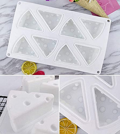 Cheese Shape Silicone Mold, BPA Free 8 Cavities Food Grade Mould for Cheese Cake Mousse Cake Brownies Chocolate Cheese Ice Cream Soap 11.9''x7.1''x1.7''