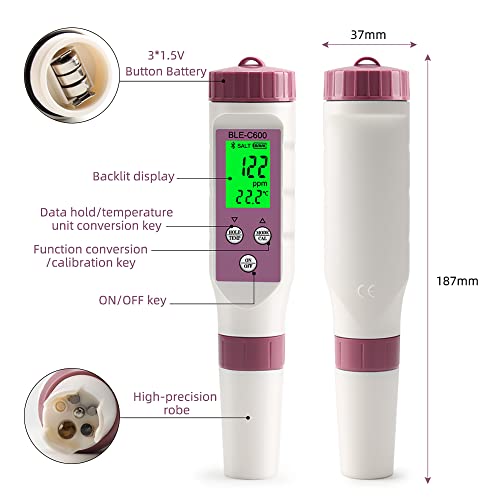 7 in 1 PH Meter PH Tester,0.01 High Accuracy Digital PH Meter for Water,PH/TDS/EC/ORP/S.G/Salt/Temp Tester,TDS Meter Water Tester for Drinking Water,Hydroponics,Plants,Aquarium and Pool - size: 7 in 1