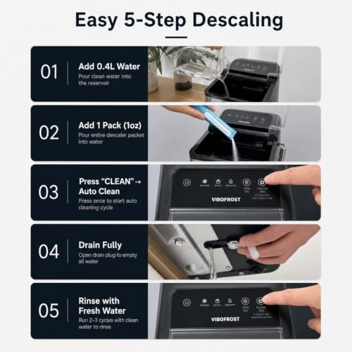 VIBOFROST 12 Pack Ice Maker Cleaner & Descaler for Ice Machines 100% Pure Citric Acid Powder, Individually Packed & Leak-Proof - Nickel & Stainless Steel Safe for GE Profile Opal, Coffee Makers
