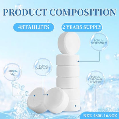 Ice Machine Cleaner Tablets Descaler, 48 Pack Ice Maker Cleaner, Nickel Safe Scale for Countertop Portable Nugget Ice Makers Cleaning, Remove Hard Water Buildup, Odor-Free