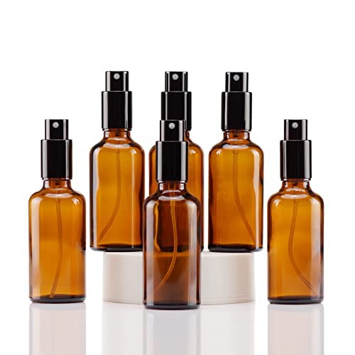 YIZHAO Amber Glass Spray Bottles 2oz, with Small Fine Mist Spray, Metal Cap, Refillable for Essential Oil,Travel,Cleaning,Perfume,Aromatherapy,Makeup – 6 Pcs - color: Amber, size: 50ml-6