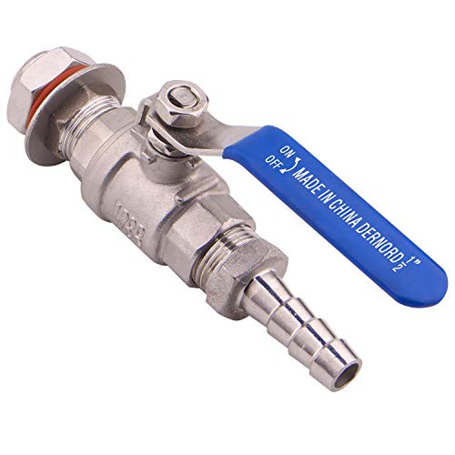 DERNORD 1/2 Inch Stainless Steel Ball Valve Weldless Bulkhead For Home Brew Kettle (1/2 NPT to 1/2 Barb Hose) - size: 1/2" NPT to 1/2" Barb Hose, style: Pack of 1