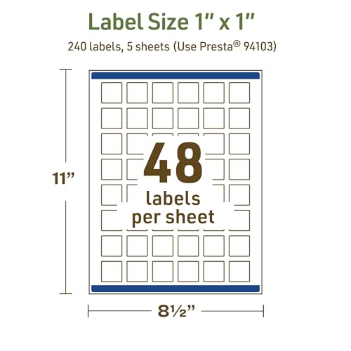 Avery Dissolvable Square Labels, Sure Feed Technology, 1" x 1", Matte White, Print-to-The-Edge, Laser/Inkjet Printable, 240 Labels Total - style: 240 labels