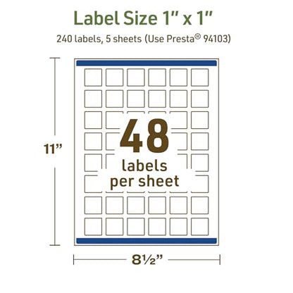 Avery Dissolvable Square Labels, Sure Feed Technology, 1" x 1", Matte White, Print-to-The-Edge, Laser/Inkjet Printable, 240 Labels Total - style: 240 labels
