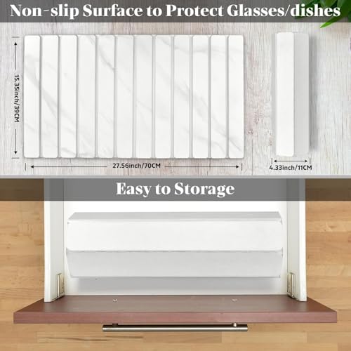 Large Stone Dish Drying Mats for Kitchen Counter, 28"(L)×16"(W) Marble-Pattern, Fast Drying Collapsible Dish Drying Mat, Eco-Friendly Absorbent Diatomaceous Earth Mats for Match Countertop