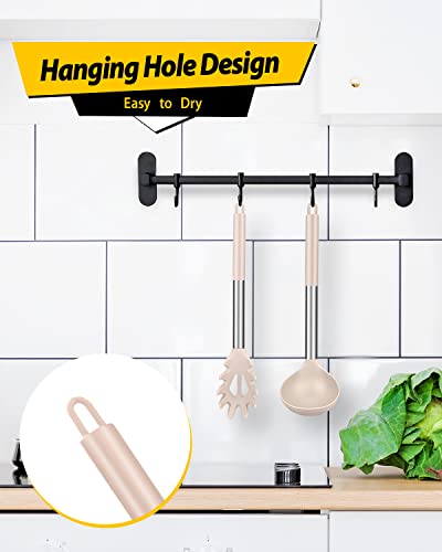 Silicone Pasta Fork and Ladle Spoon Set, Large Non Stick Kitchen Utensils for Cooking,Stirring,Serving Spaghetti, Soup, Sauce (KHAKI) - color: Khaki