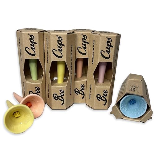 5 Pack, Bee Watering Station, Handmade Porcelain, Bee and Butterfly Feeder for Garden, Outdoor Feeders for Thirsty Pollinators, Plastic Free, Pollinator Attracting Glaze (5, Pastel Singles) - color: Pastel Singles